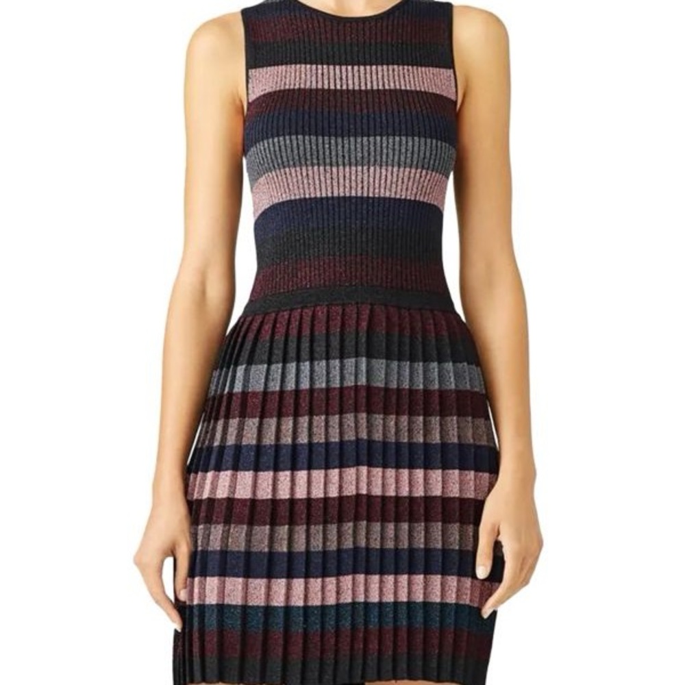 Parker Striped Knit Accordion Dress in Pink and Blue